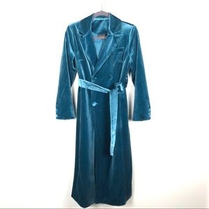 Kate Hewko Teal Belted Velvet Trench Coat Small